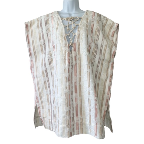 SAND CLOUD Women’s Beige Multi Daisy Stripe Beach Pool Vacation Cover Up- O/S - Picture 1 of 14